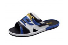 Men Sandals SKF-38 Black&Blue Nappa-White Pebble grain Microfiber Leather